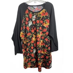 LuLaRoe Disney Bambi Blouse Top Women's Size XL Black Tunic Floral Loungewear